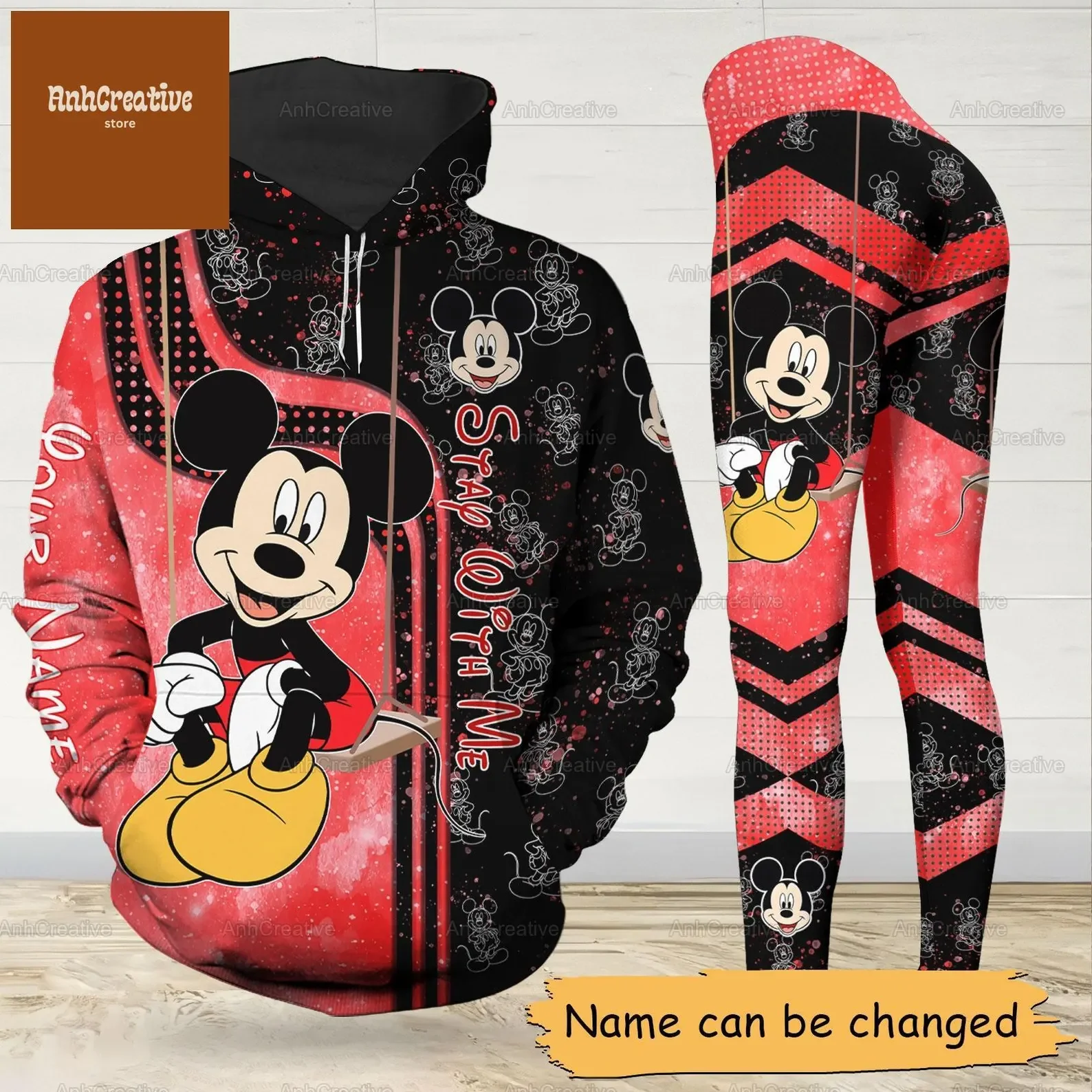 Disney Mickey Mouse 3D Hoodie and Leggings Set Women's Hoodie Suit Minnie Yoga Pants Sweatpants Set Fashion Mickey Sports Suit