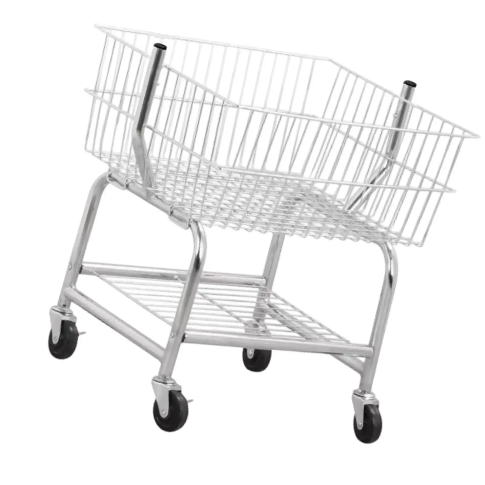 Silver Iron Laundry Basket Cart with Wheels Space Saving Organizer for Dirty Clothes in Home and Commercial Use