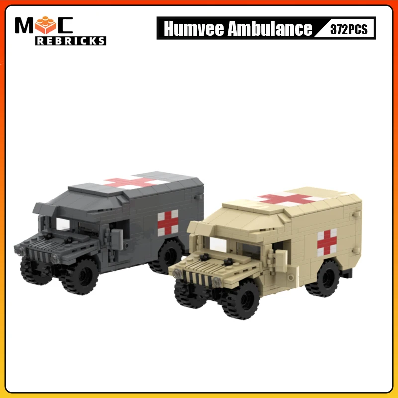 MOC Military Battlefield Medical Vehicle Building Blocks Model Army Tactical Humvee Ambulance Assembly Bricks Toys for Children