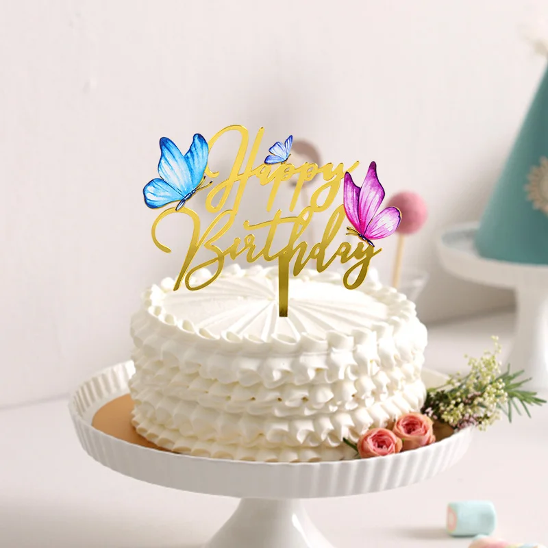 

1pc Acrylic Happy Birthday Cake Topper Butterflies Cake Decorations Kids Girls Birthday Party Decoration Baby Shower Supplies