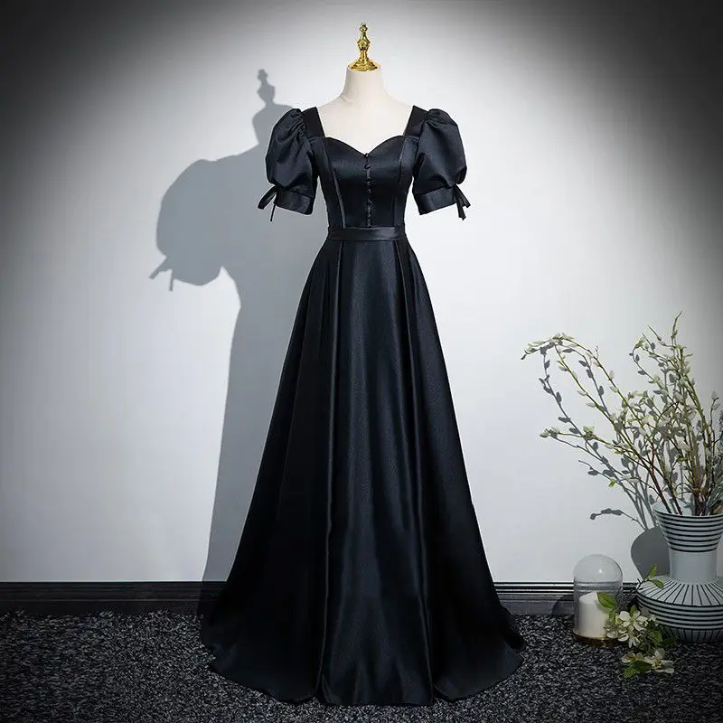 تخصيص الأسود ألف خط كوريا حزب اللباس الزفاف التقطت الصور الحبيب طوق ثنيات الطابق طول ثوب مسائي اللباس حفلة موسيقية اللباس