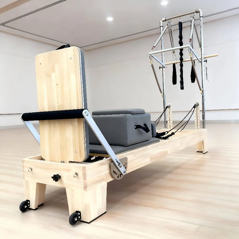 

YTYIN Premium Oak Wood Pilates Reformer With Half Tower For Professional Studios & Home Gym - Adjustable Design For Full-Body Wo
