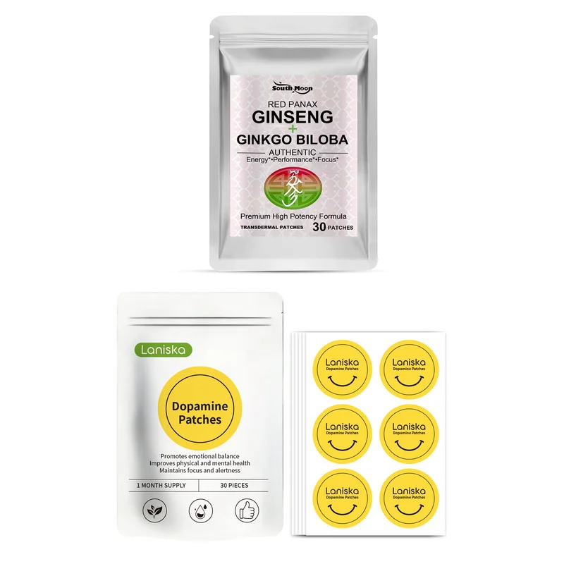 60pcs Combo Laniska Dopamine Patches & Red Panax Ginseng Ginkgo Biloba Transdermal Patches 2 Pouches Body Care Set