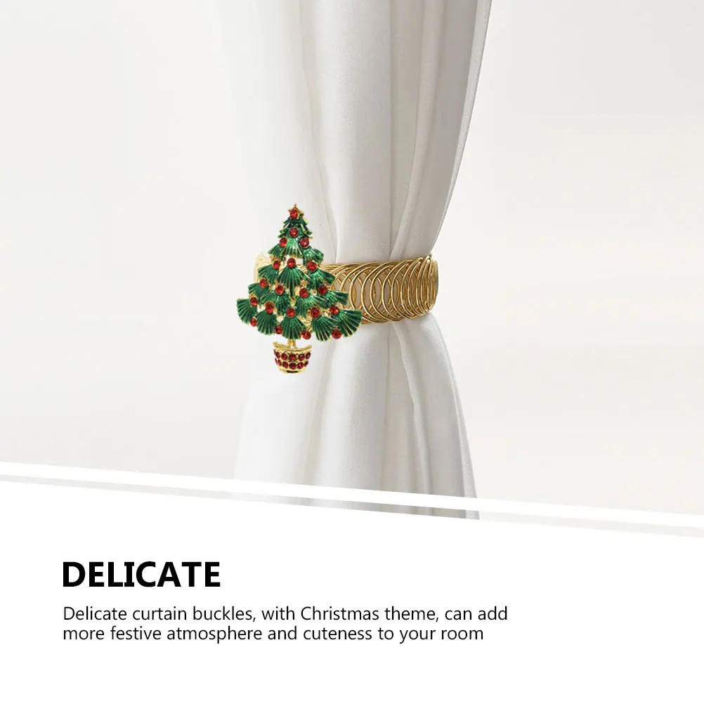 

2Pcs Metal Curtain Buckle Christmas Tree Design Tieback Holdback for Window Drapes Creative Curtain Strap Decoration Holiday