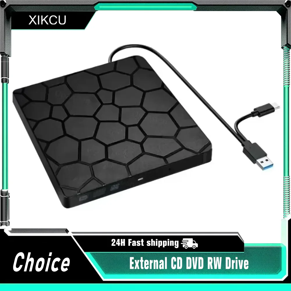 External CD DVD RW Drive USB 3.0 Type C Ultra Slim Portable Optical Burner Writer Player For Laptop Desktop PC Computer