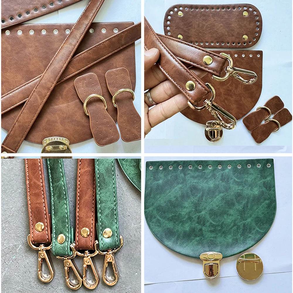 1Set DIY Handmade Backpack Women Shoulder Bag Accessories Leather Bag Strap Bottom Flap Cover With Hardware For Crochet Handbag