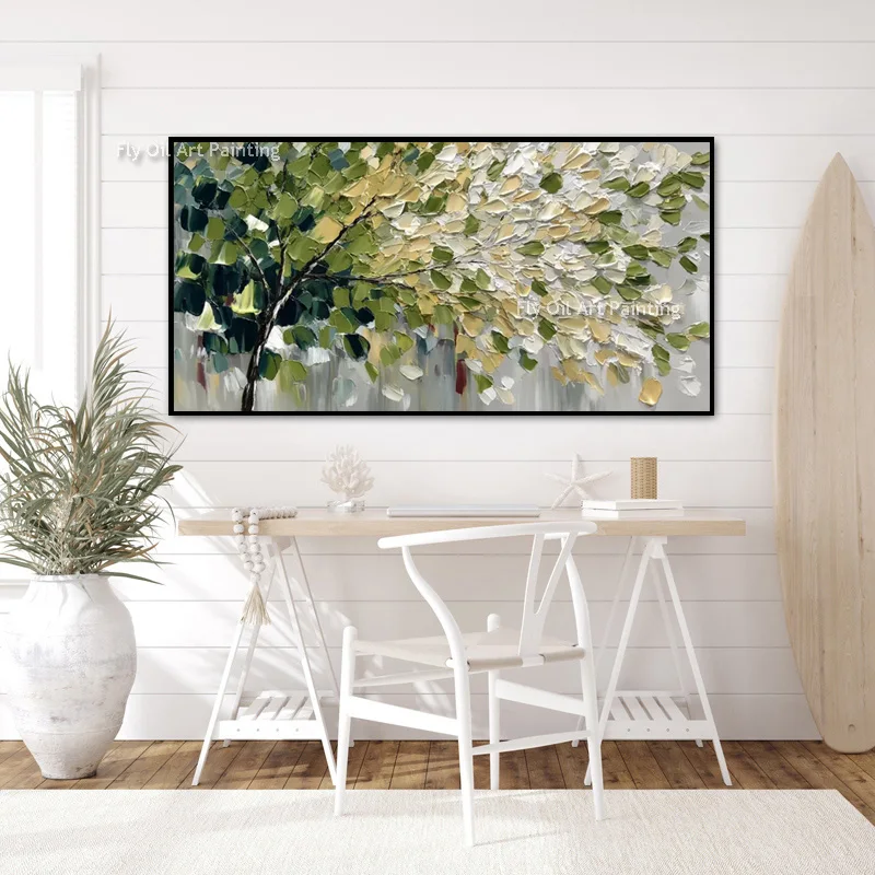 Abstract Beautiful Artwork Pink Pueple Blooming Flowers Oil Painting Hand Made Green White Florals Canvas Artwork For Wall Decor