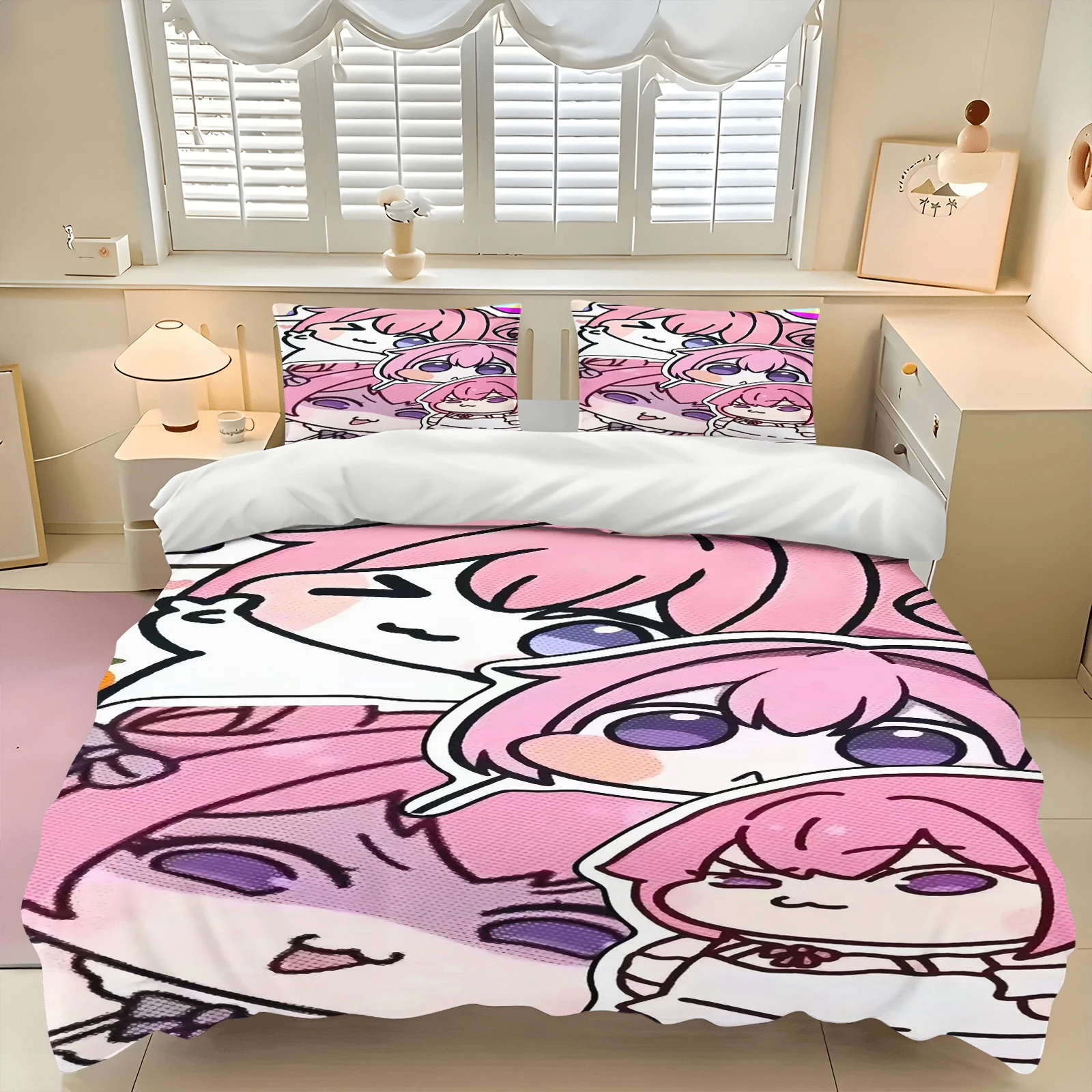 Cute N-Nikke Doro Doll Duvet Cover Set Soft Wash Bed 3 Piece Summer Comfortable Student Dormitory Home Baby Bedding Best seller