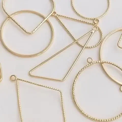 14K Plated Gold Geometric Frame Pendant round Water Drop Triangle Heart Shape DIY Handmade Earrings Accessories