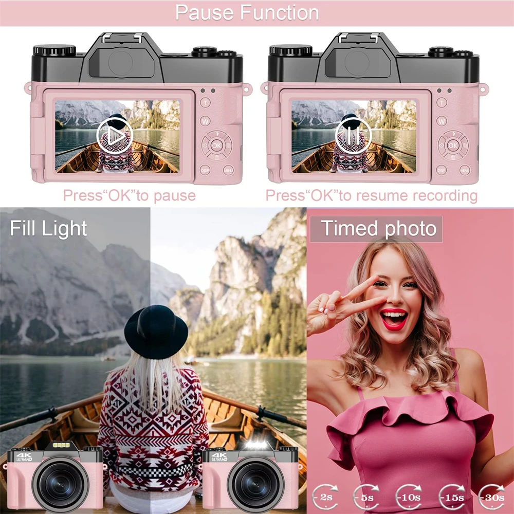 Flip Screen Digital Photo Camera 56MP 4K Photography Camcorder Vlog Selfie Video Camera Youtube Livestream Wide Angle Macro Lens images - 6