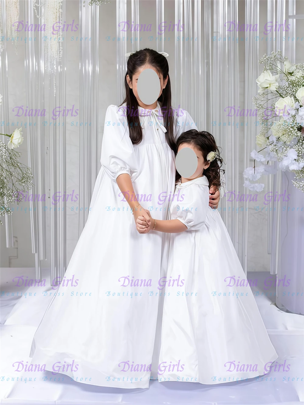 

Элегантное качественное белое атласное пышное платье для девочек на свадьбу, день рождения, первое причастие, вечерний бал