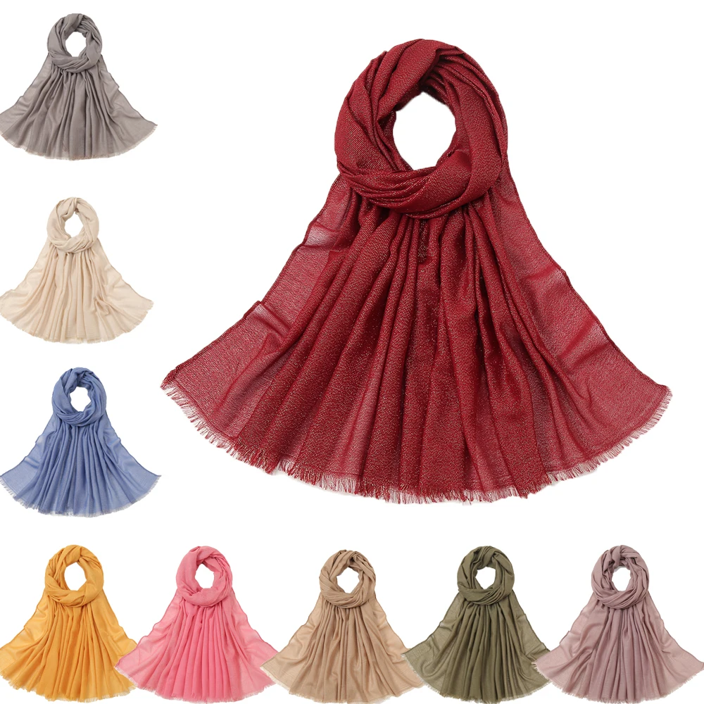 Autumn Winter Islam Women Hijab Turban Long Scarf Muslim Fringe Shawl Scarves Stoles Headscarf Wrap Foulard Headwrap Solid Color