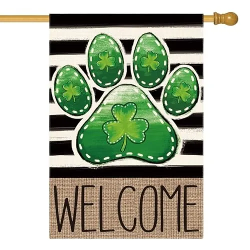 Paw Print St Patricks Day House Flag 28x40 Inch Double House Size-28 x 40