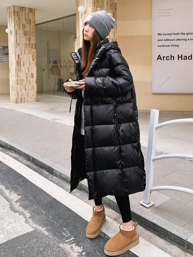 เสื้อโค้ทขนเป็ดสีขาวสำหรับผู้หญิง รุ่น Thiened ยาวพิเศษ สไตล์เกาหลี สำหรับฤดูหนาว ยี่ห้อ Ele Bla Gold down Jaet