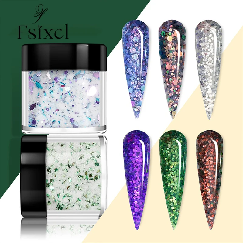 FSIXCL Nail Art Dipping Clear Acrylic Powder Professional Material Supplies Glitter Sequins for Nail Extended Builder Manicure