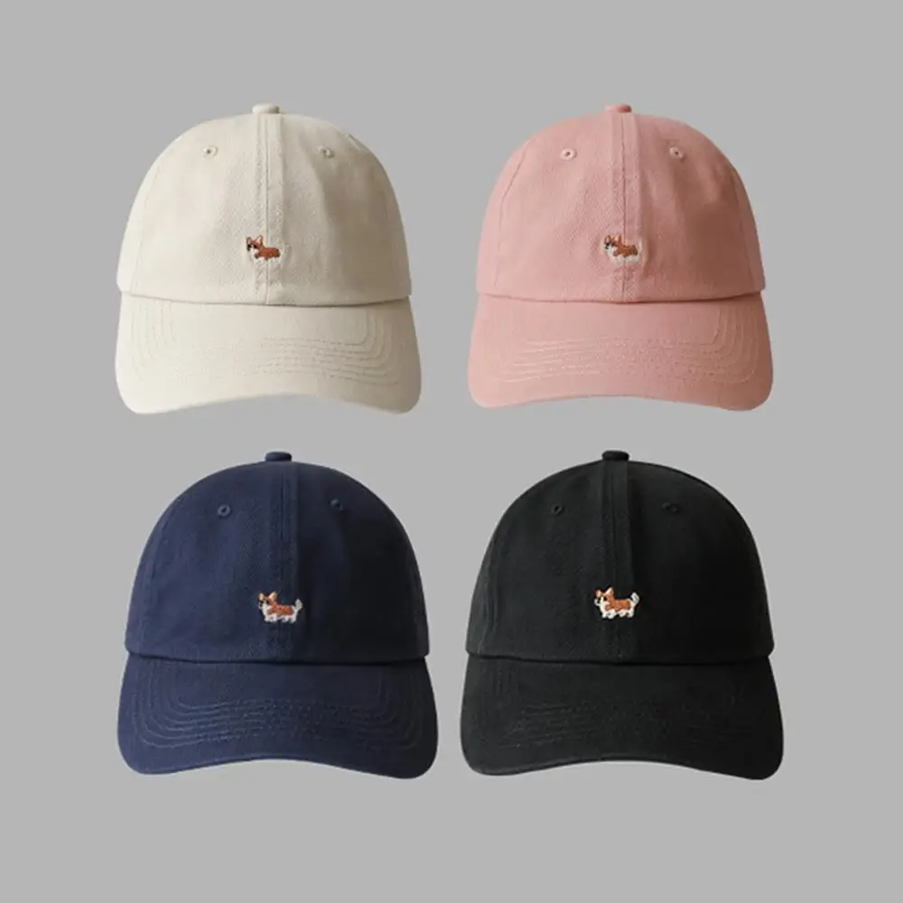 

New Fashion Baseball Caps with Embroidered Corgi Dog Cotton Hat Adjustable Casual Visor Hats Solid Hats for Women Versatile Cap
