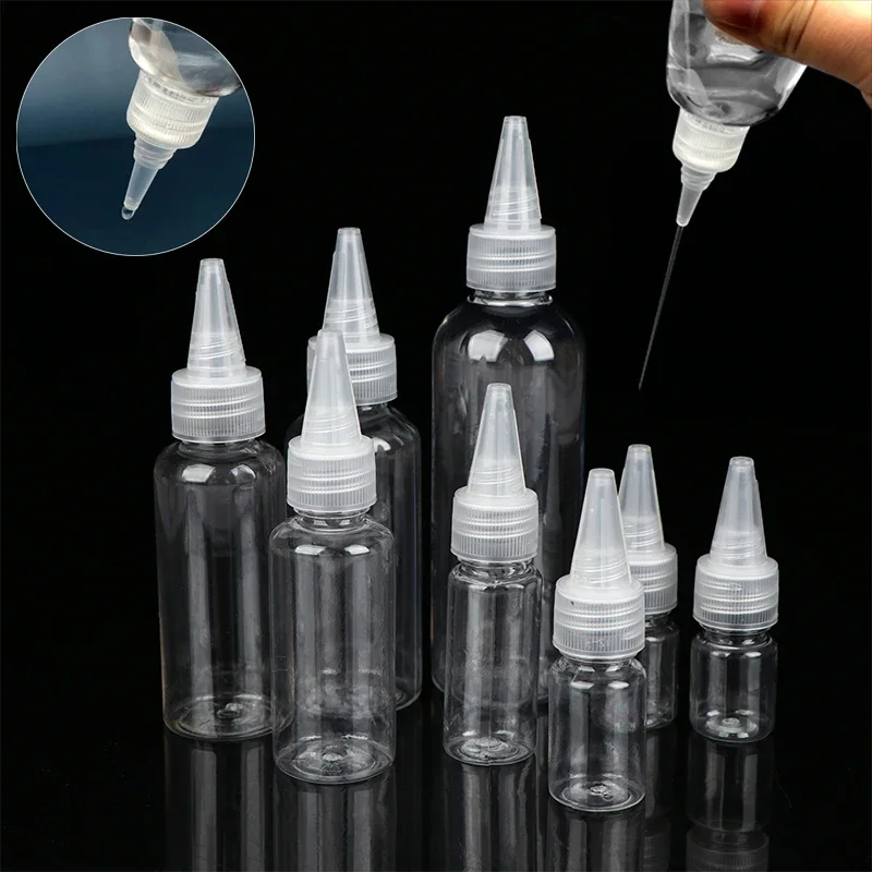 Przezroczysta butelka z zakraplaczem 3-100ml, pusta, plastikowa, wielokrotnego użytku, z dyszą i nakrętką, butelka do wyciskania, pojemniki na tusz do tatuażu/pigment.