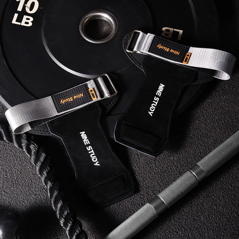 1Pair Deadlift Weightlifting Gloves Cowhide Palm Guards Pull-up Wrist Guards Horizontal Bar Pull-up Back Grip Belt Hand Guards