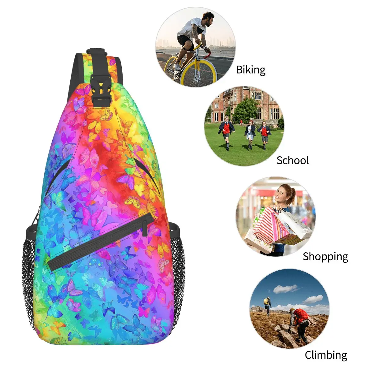 Borse a tracolla a tracolla Lgbt Pride borsa a tracolla piccola zaino a tracolla con farfalla arcobaleno Daypack per escursionismo viaggio ciclismo Pack