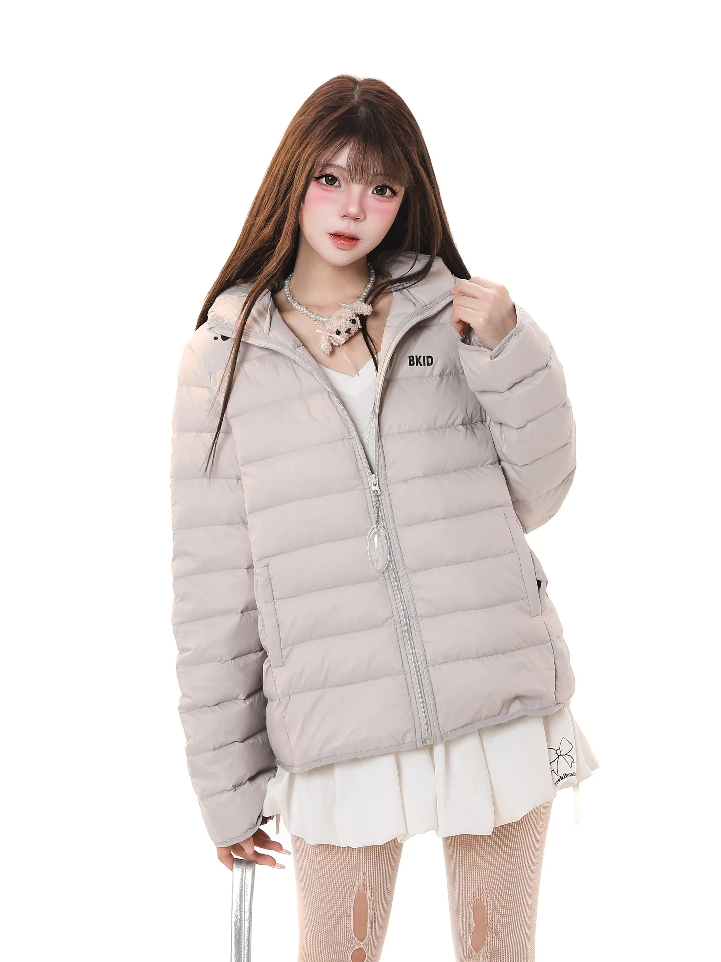 Korean Style Lightweight Hooded Ribbed down Jacket Women's Winter New Small Design Loose Warm Super Beautiful Outerwear