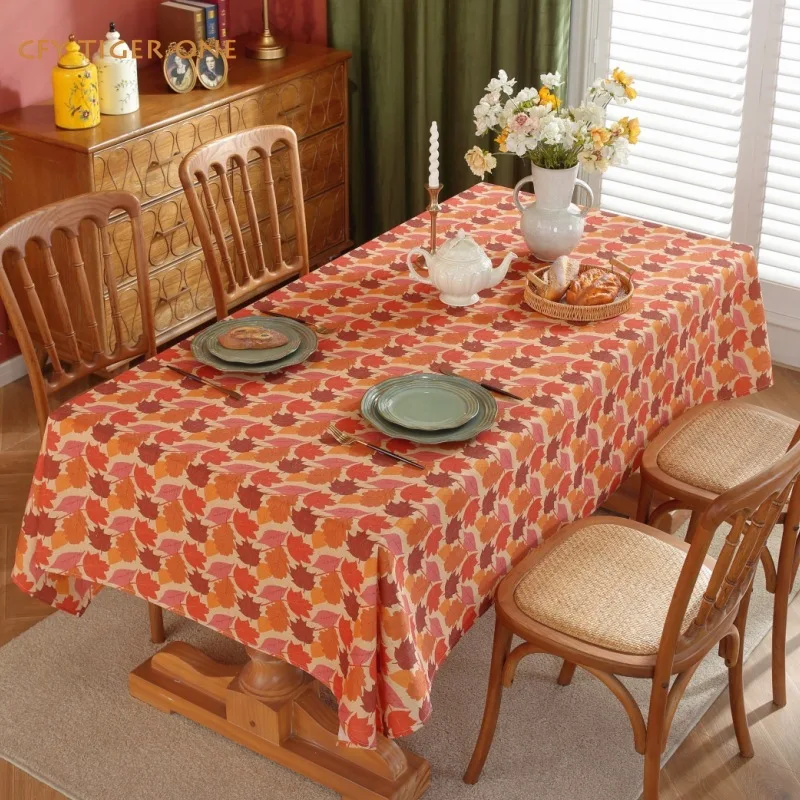 

American Style Thanksgiving Maple Leaf Print Rectangular Tablecloth Washable and Oil Resistant Coffee Table Mat Table Cover