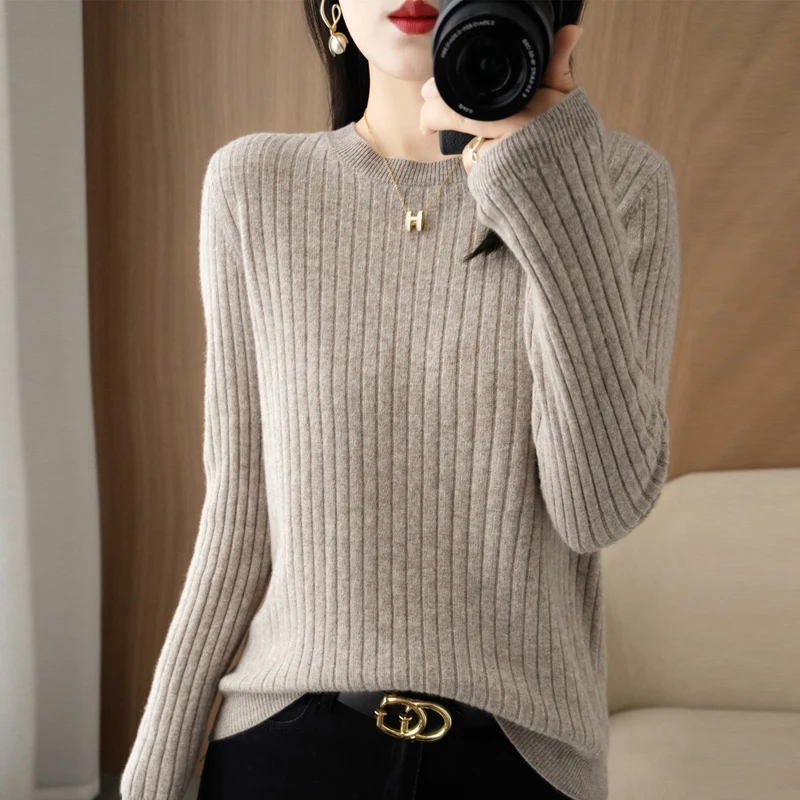 2026 Damen-Pullover Herbst Winter Langarm-Pullovers mit O-Ausschnitt, gestreift, warm, koreanische Mode, als Unterhemd tragbar, lockerer Jumper – Detail 11