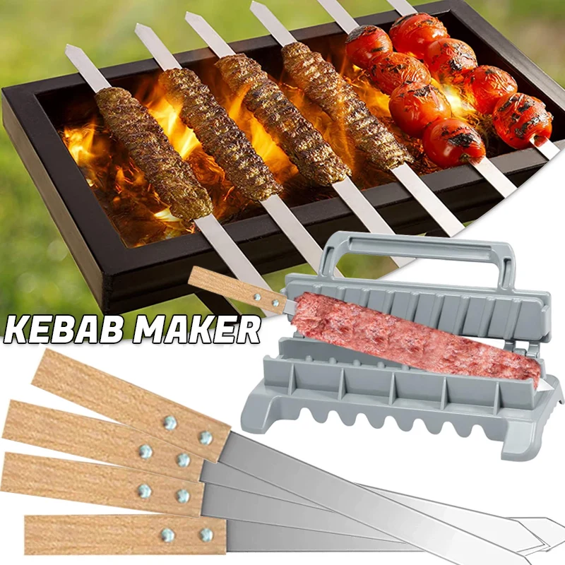 Urządzenie do robienia kebabów, szpikulce do kebabów o szerokości 8/9 cali, płaskie, ze stali nierdzewnej, do grillowania, szpikulce do kebabów na brazylijski Koobideh, perski.
