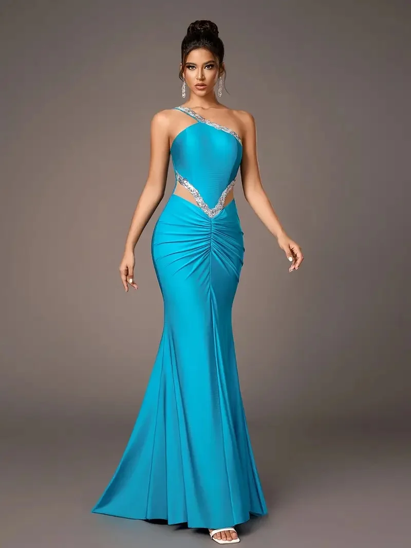 

Elegant One-Shoulder Ecening Gowns Mermaid with Sequin Accents