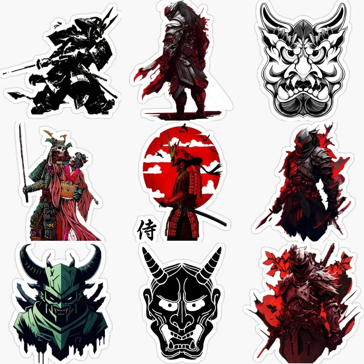 

Creative Ghost Samurai Demon Mask Stickers for Helmet Motorcycle Truck Bicycle Van Wall Room Fridge Off-road Car Customizable