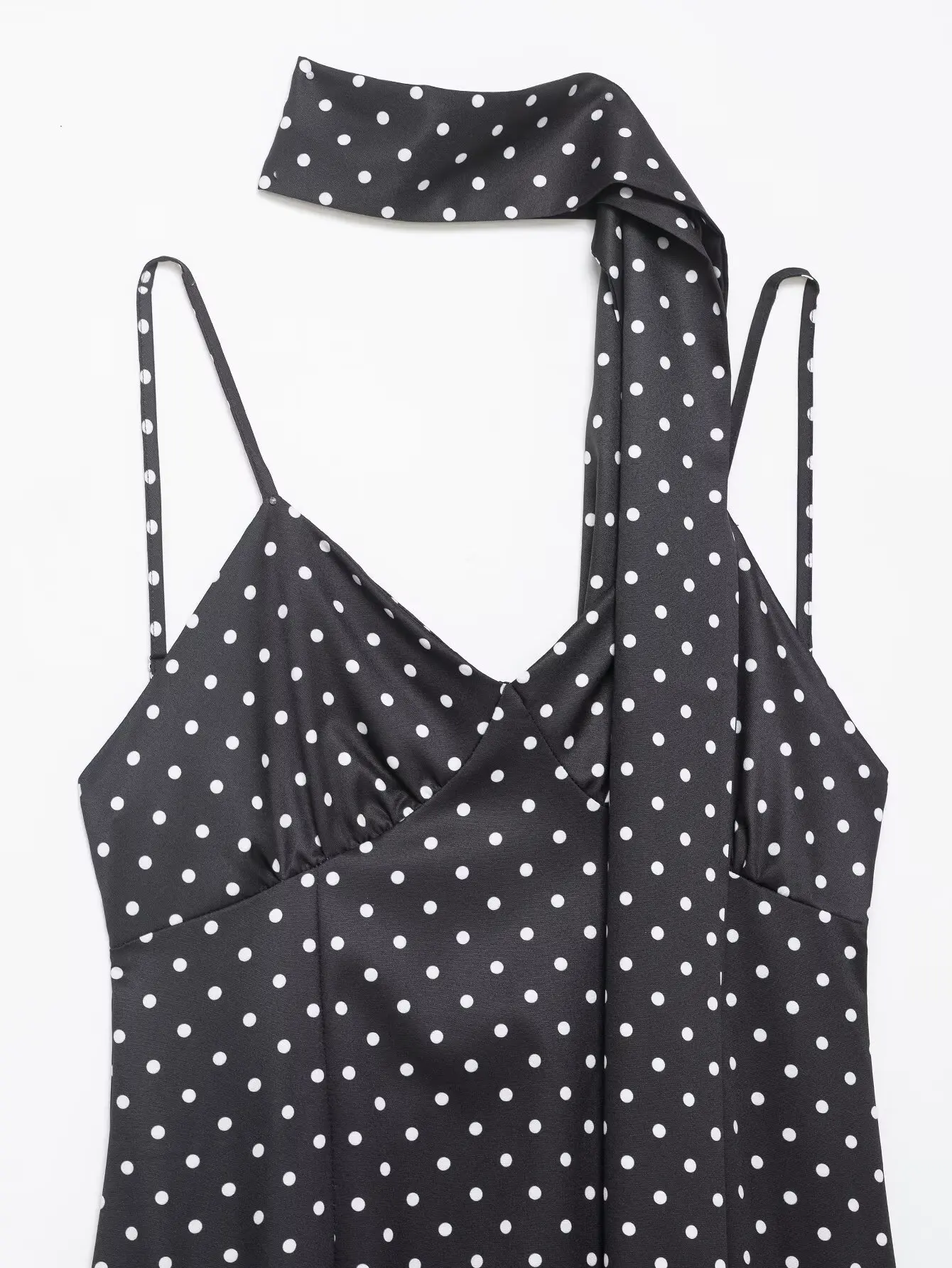 2026 Donne di Modo di Estate Elegante Lace-up Croce Backless Polka Dot Stampa Sciarpa Con Scollo A V Senza Maniche A-line Cami Slip Abito Lungo