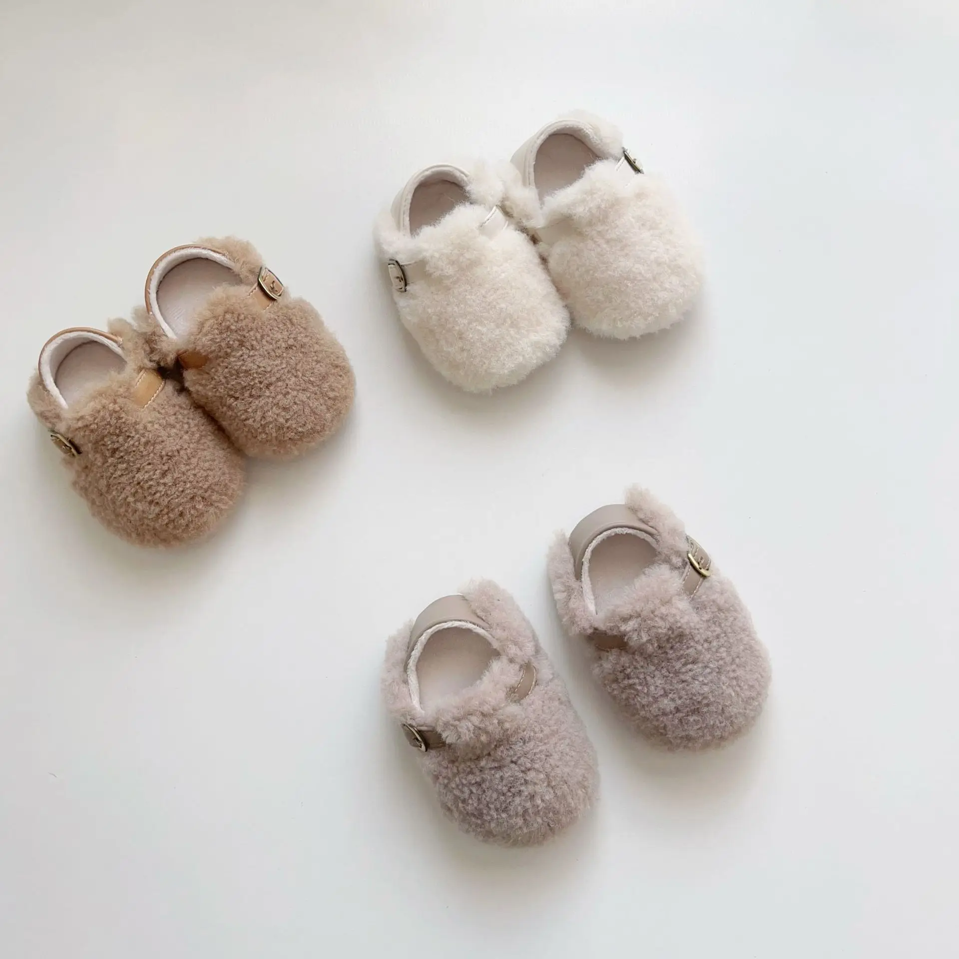 2024 Autumn Winter Baby Shoes Infant Girls Solid Color Mao Mao Shoes Fashion Non-slip Soft-sole Toddler Warm Shoes