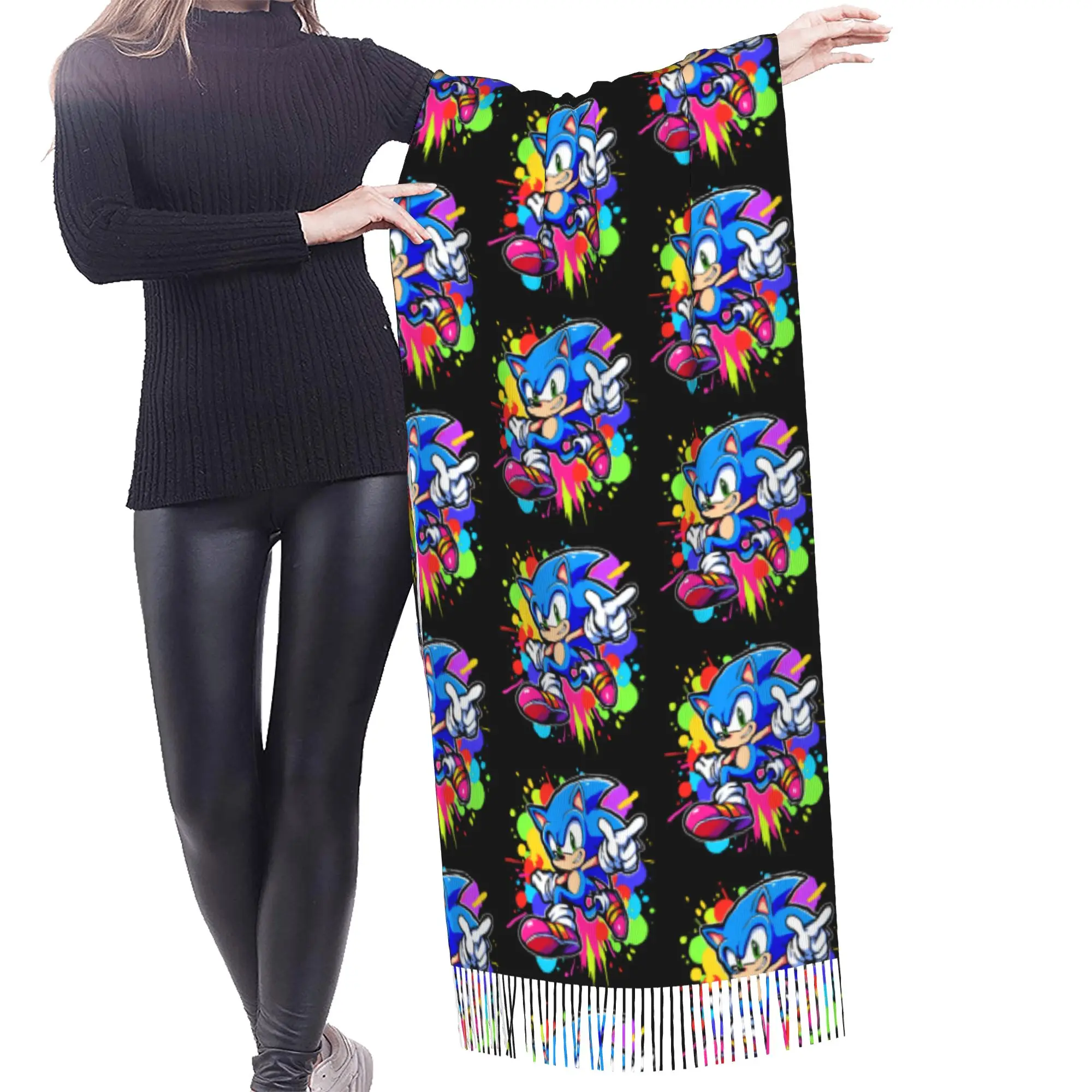 Personalized Printed S-Soniced Cartoon Scarf Women Men Winter Warm Scarves Video Game Shawl Wrap