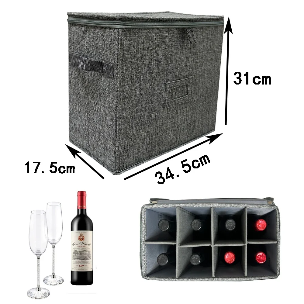 

Champagne Glass Storage Box Staable 8 ids Wine Glasses Storage Case with Cover Liquor Cup Organizer Rectangular Desktop S...