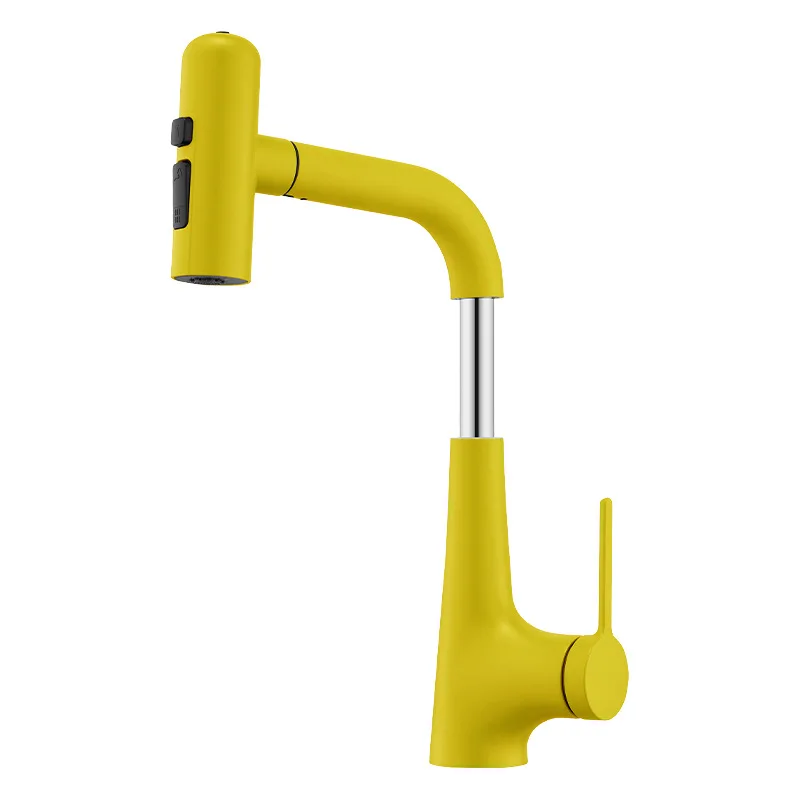 All-copper yellow pull-out rotating basin, hot and cold silver simple, household splash-proof