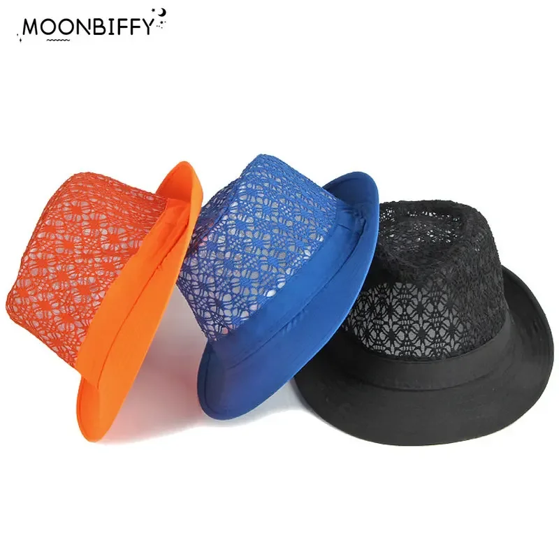 Summer Breathable Hollow Sun Hat Women Beach Sun Hats Cuban Trilby Men Caps Candy Color for Party Sun Hat Sombreros