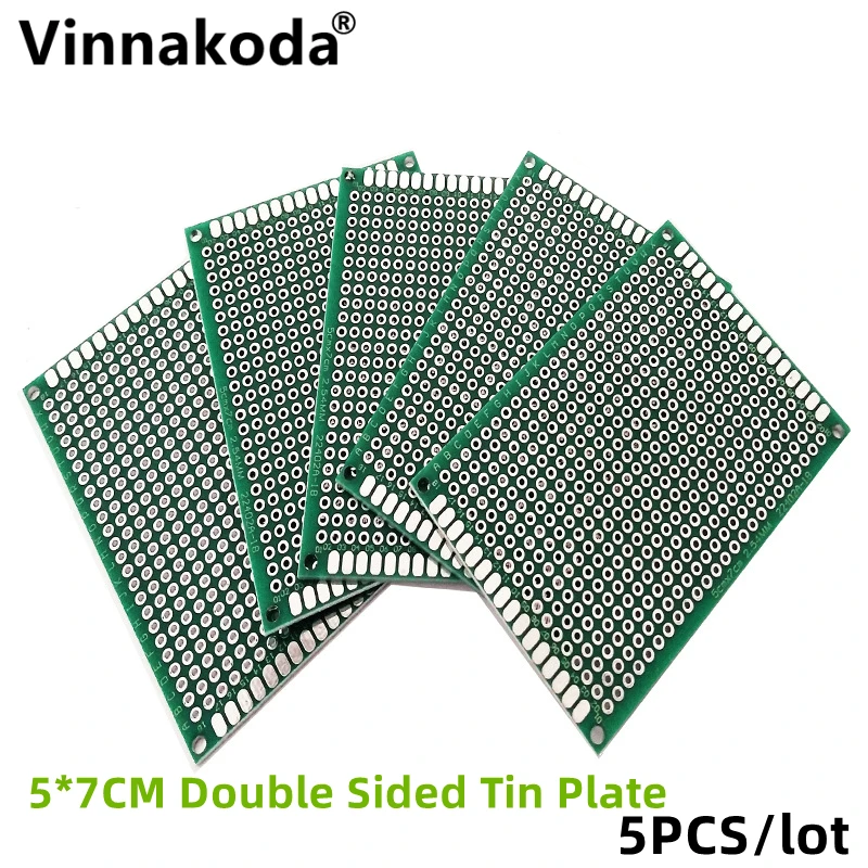 Placa de circuito universal, 5 piezas, 5x7cm, 1,6 de espesor, 2,54 de paso, de lata de pulverización de doble cara, agujero de PCB