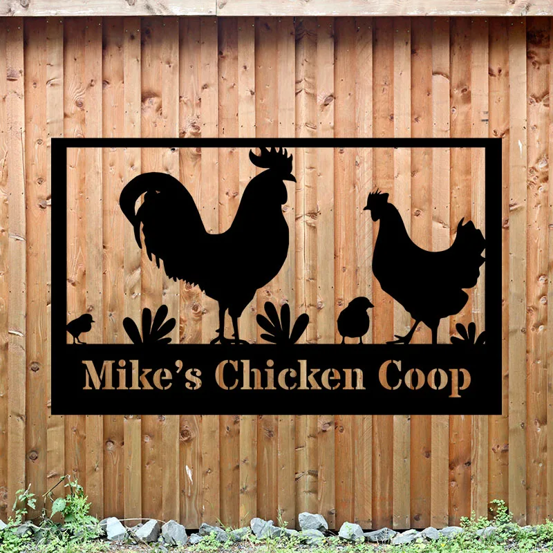 Personalized Farm Sign Depicting Chicken and Hens, Custom-Made for Hen House or Coop, A Rustic Metal Wall Art for Farmers' Homes