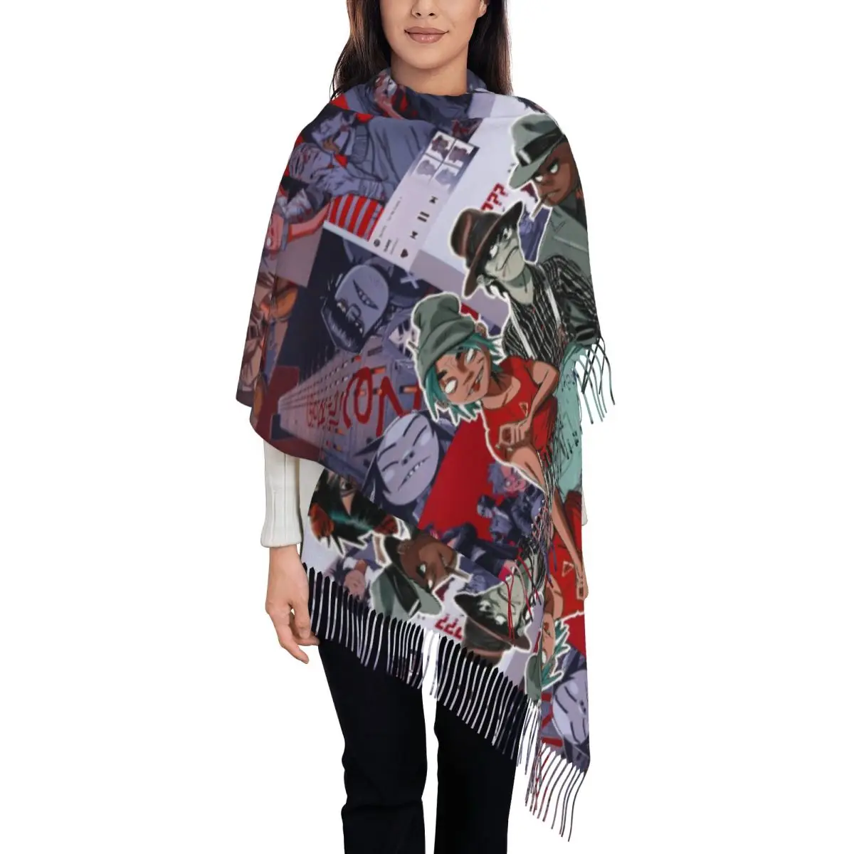 Gorillaz Music Scarf for Women Winter Warm Cashmere Shawl Wrap Rock Large Shawl Scarf Daily Wear