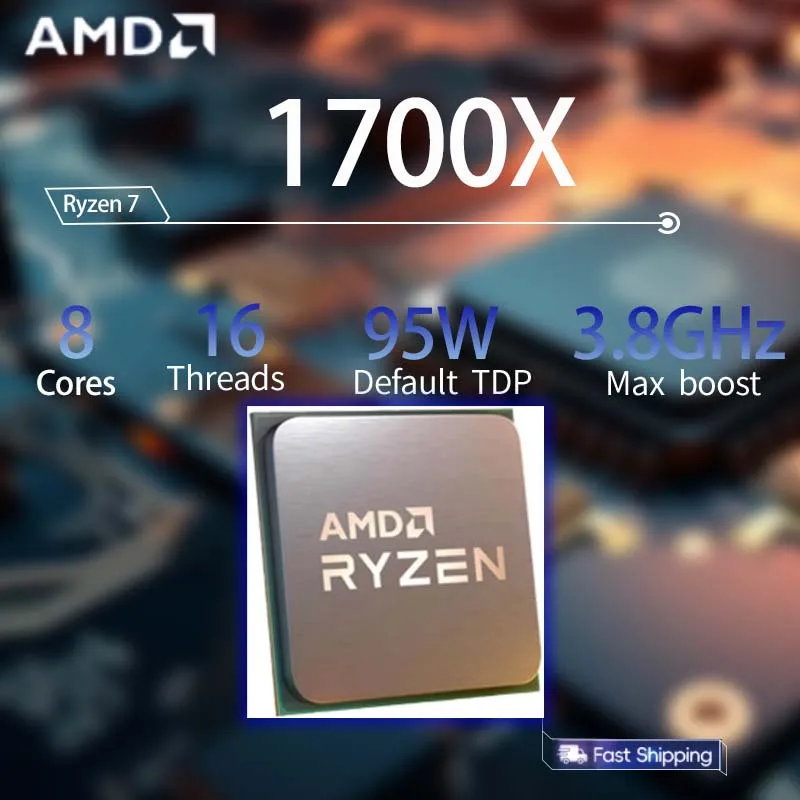 Процессор AMD Ryzen 7 1700X R7 1700X 3,4 ГГц-3,8 ГГц, 8 ядер, 16 потоков, процессор L3 = 16 МБ с разъемом AM4