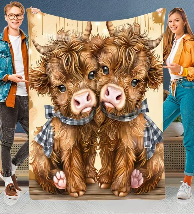 Thin Blanket for Summer Highland Cow Print Flannel Blanket Cozy Cedar Scottish Landscape Soft Warm Throw Bed Sofa Car Camping