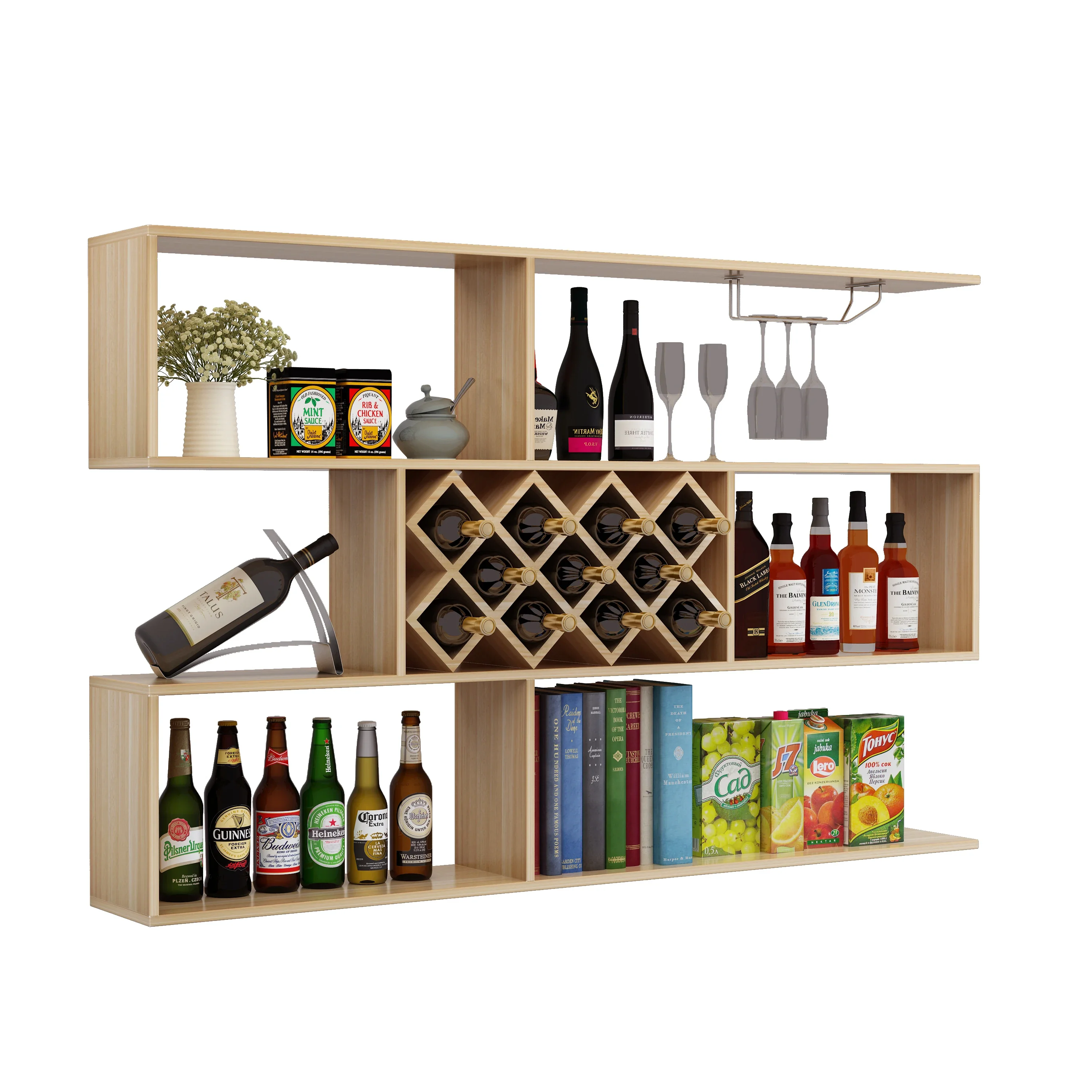 Hanging wine rack, wine cabinet wall mounted shelf, restaurant bar counter, solid wood simple wall mounted decorative shelf