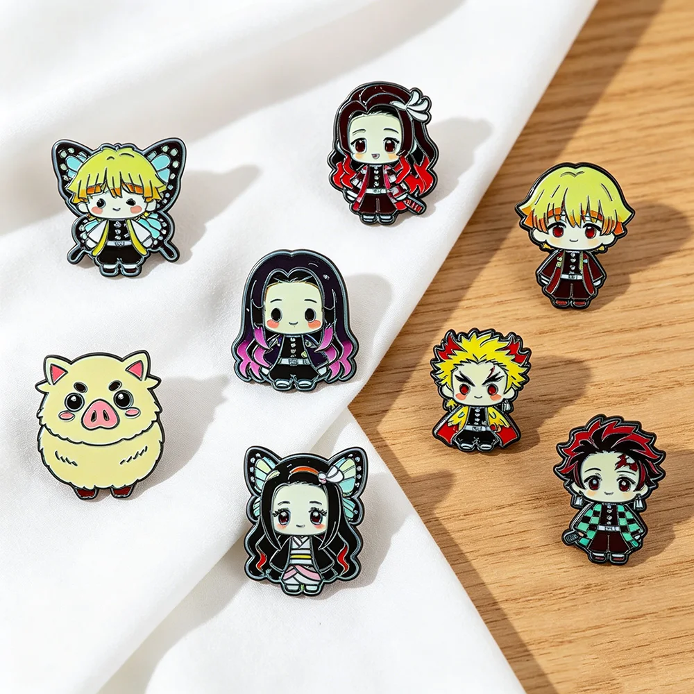 8pcs Demon Slayer Anime Lapel Pins Backpack Jeans Enamel Brooch Pin Set Women Fashion Jewelry Gifts Cartoon Badges