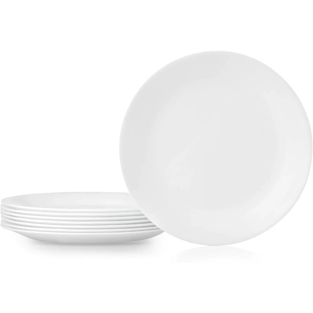 

vitrelle 8-piece dinner plates set triple layer glass and chip resistant, lightweight round plates, winter frost white