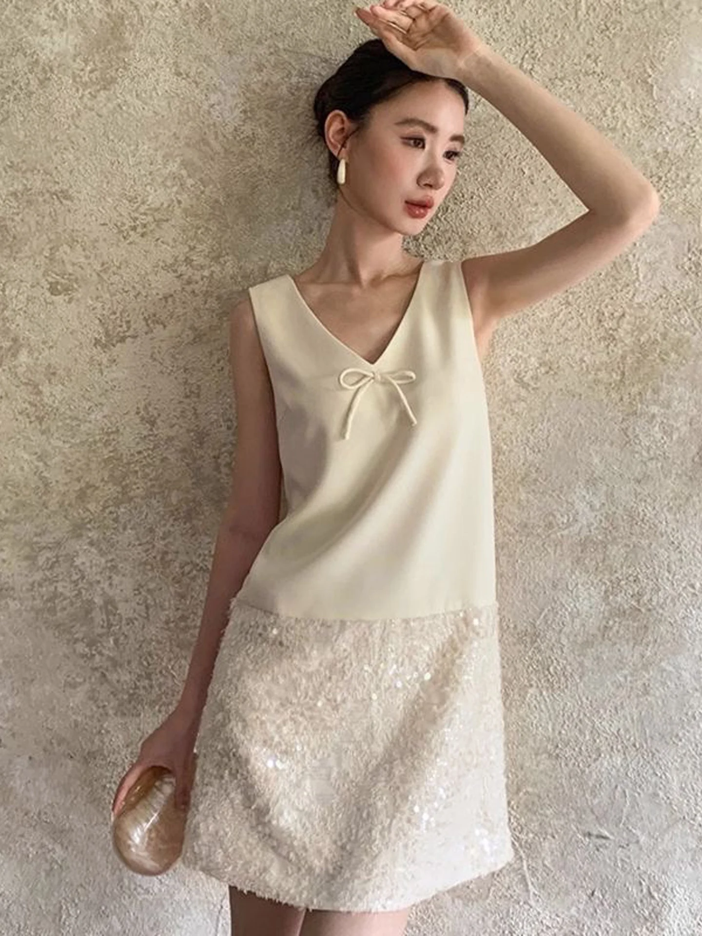 Shiny Sequin Sleeveless Slim Fit Vest Dress Women's Autumn New Gentle Style Natural Waist Bright Thread Splicing Dress