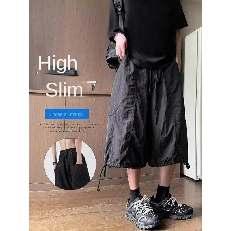 Japanese Yamamoto Style Workwear 7-crop Pants for Men's Summer