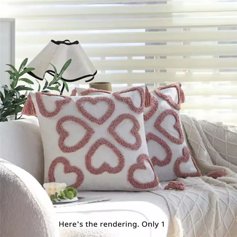 A76X-غطاء الوسادة الحب خصلة مع شرابة ديكور منزلي أنيق 45X45cm كيس وسادة متعدد الوظائف لأريكة غرفة المعيشة الداخلية