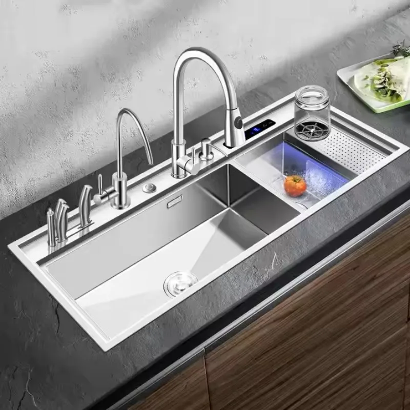 High Quality 3-in-1 Portable Dishwasher Ultrasonic Technology 304 Stainless Steel Double Bowl Kitchen Sink Brain Power