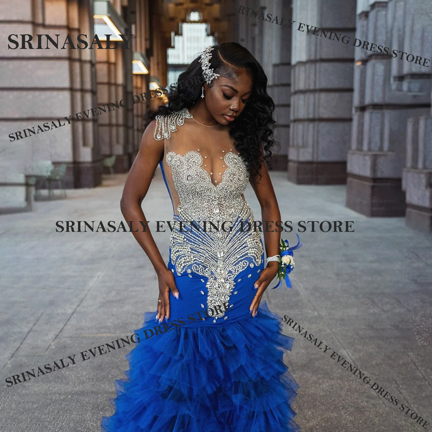 カスタマイズされたプロムドレス ダイヤモンドクリスタル イブニングドレス スパンコール あそえび マーメイド アフリカの豪華な黒人女性用キラキラウェディングパーティードレス