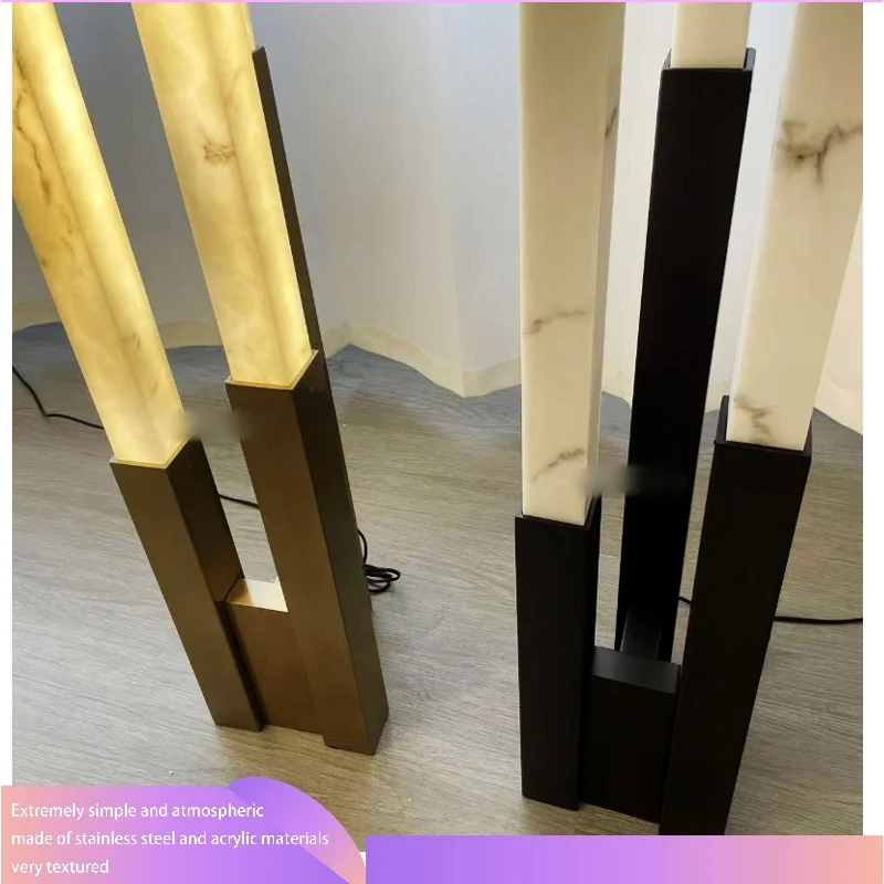 Stainless Steel Imitation Marble Floor Lamp Living Room Hotel Villa Model Room Sofa Side Vertical Lamp