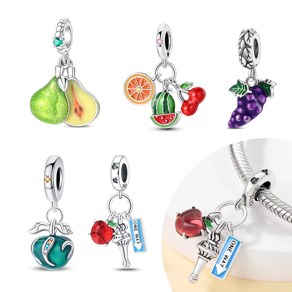 Plated 925 Silver Delicious fruits Charms Fit Original 925 Charms Bracelet Beads Jewelry Gifts for Women